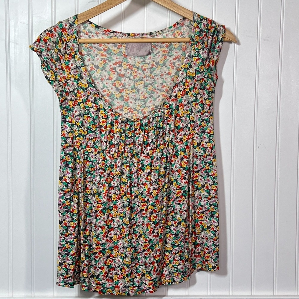 Zara Trafaluc Top Y2K Cottagecore Floral Print Scoop Neck Cap Sleeve S Flowy
